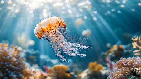 Jellyfish in the sea. Underwater world. Underwater world.の写真素材