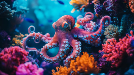 Octopus in the coral reef. Underwater photography of marine life.の写真素材