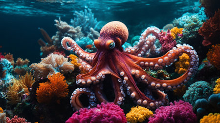 Octopus on coral reef in the Red Sea. Egypt, Africaの素材