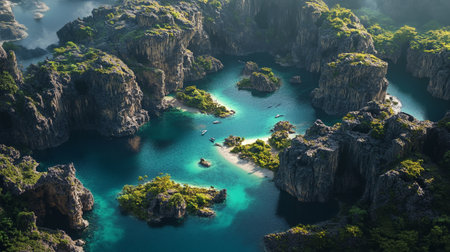 Aerial view of an islandの写真素材