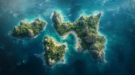Aerial view of a small island in the middle of the seaの写真素材