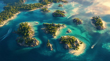 Aerial view of beautiful tropical island in turquoise sea.の写真素材