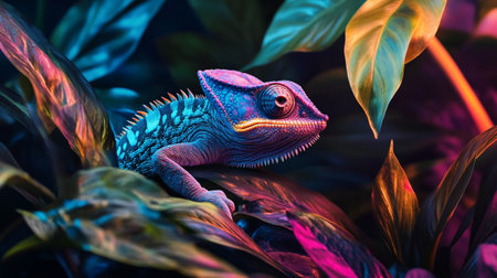 Chameleon in the tropical forest. Colorful chameleon.の写真素材