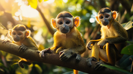 Squirrel monkey (Saimiri sciureus) sitting on the treeの写真素材