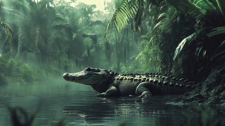 Crocodile in the Amazon rainforest. 3d renderの写真素材