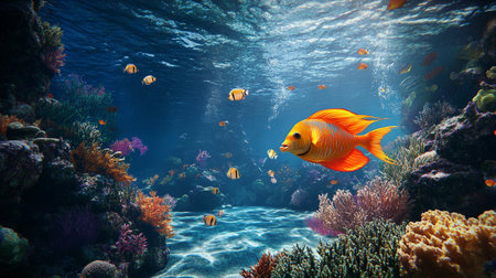 Tropical fish in the coral reef. Underwater scene.の写真素材