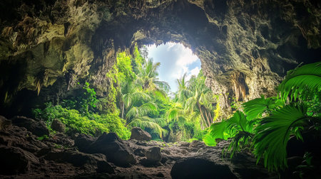 Beautiful view of the cave in the middle of the jungle.の写真素材