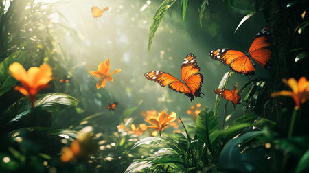 Butterflies on the flower in the morning, nature background.の写真素材
