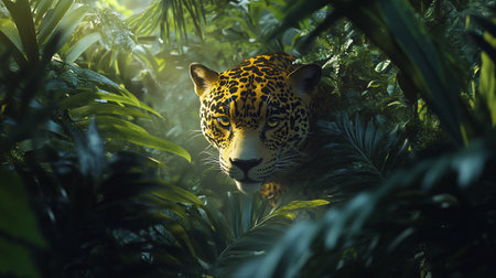 Jaguar in the jungle, Panthera onca, South Americaの写真素材