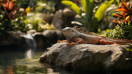 Iguana on the rock in the tropical garden, stock photoの写真素材