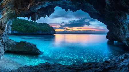 Sunset in the cave. The island of Krabi, Thailandの写真素材