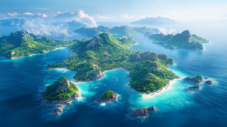 Aerial view of tropical island and sea. Seascape.の写真素材