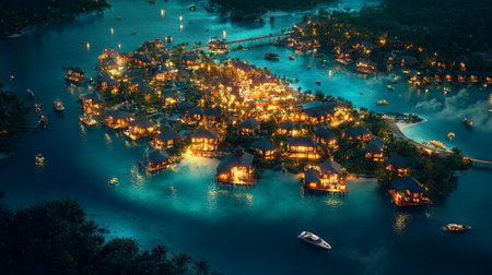 Aerial view of a tropical island in the middle of the oceanの写真素材