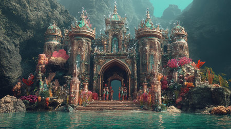 Beautiful fantasy temple in the sea. 3d render illustration.の写真素材