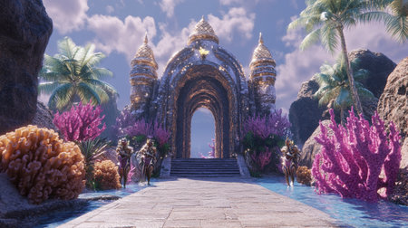 3D CG rendering of fantasy garden. High resolution image gallery.の写真素材