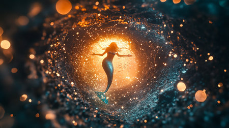Beautiful mermaid swimming in the sea. 3d rendering.の写真素材