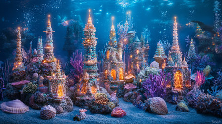 Beautiful underwater world with corals and tropical fish. 3d renderingの写真素材