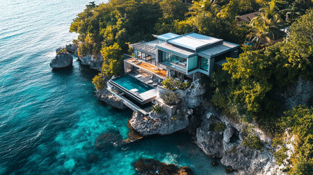 Aerial view of luxury villa on the tropical island in Thailandの写真素材