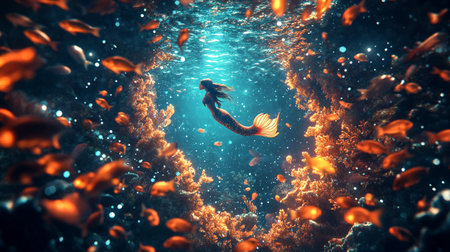 Underwater world. 3d rendering, 3d illustration. Underwater world.の写真素材