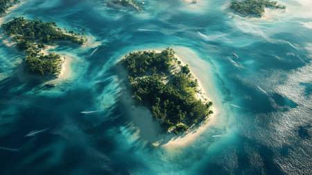 Aerial view of a small island in the middle of the oceanの写真素材