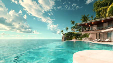 Swimming pool in luxury villa at Maldives. 3d renderの写真素材