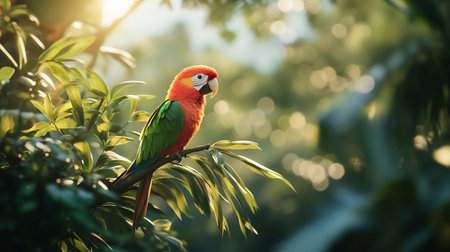 Beautiful macaw bird on the tree in the morning light.の写真素材