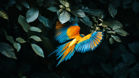 beautiful Scarlet macaw flying on the tree in the jungle.の写真素材