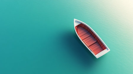 3d render of wooden boat in the sea, blue sky backgroundの写真素材