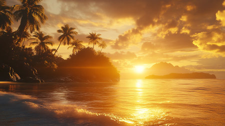 Tropical beach at sunset. Nature background. 3d renderの写真素材