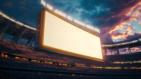 Blank billboard in the stadium at night. 3d rendering.の写真素材