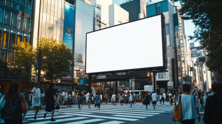 Blank billboard with people crossing the street in Tokyo, Japan.の写真素材