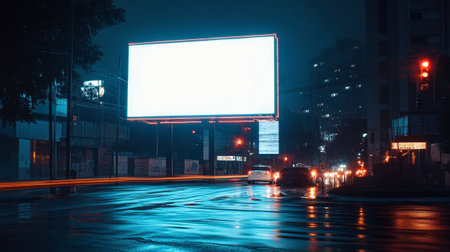 Blank billboard on the road in the city at night time.の素材