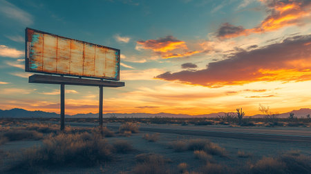 Blank billboard at sunset in the desert of Arizona, USA.の写真素材