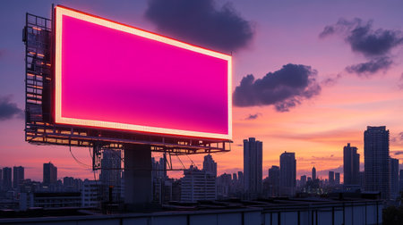 Blank billboard with cityscape background at twilight time for advertisement.の写真素材