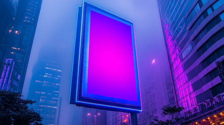 Blank billboard in the city at night, Hong Kong, China.の素材