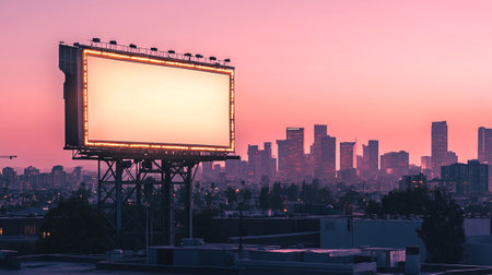 Blank billboard in the city at sunset, vintage and retro styleの写真素材