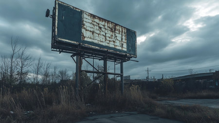 Abandoned billboard on the background of a stormy sky.の写真素材