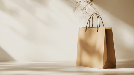 Shopping paper bag with shadow on the wall. 3d renderingの写真素材