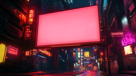 Blank billboard at night in Chinatown, New York City, USA.の写真素材