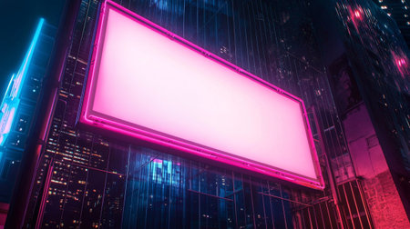 Blank billboard in night city, 3d rendering. Computer digital drawing.の写真素材