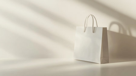 White paper bag mockup on white background with shadow overlay. 3D rendering.の写真素材