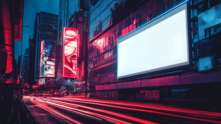 Blank billboard on the street at night in Shanghai,China.の写真素材