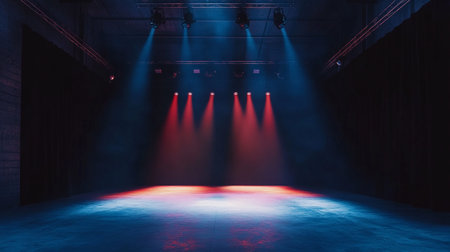 Stage Spotlight with Red and Blue Stage Lights. 3D Renderingの写真素材