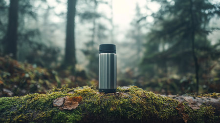 on moss in the forest with fog. Travel concept.の写真素材