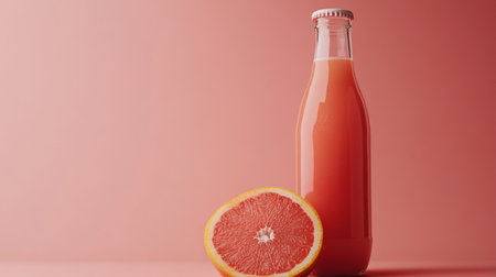 Grapefruit juice in a bottle on a pink background. 3d renderingの写真素材