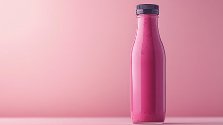 Pink smoothie bottle on pink background. 3d render illustration.の写真素材