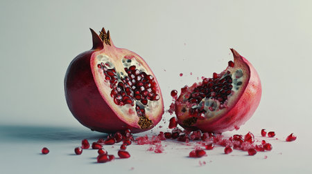 Ripe pomegranate with seeds on a white background.の写真素材