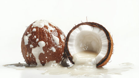 Coconut milk splashing on a white background. 3d renderingの写真素材