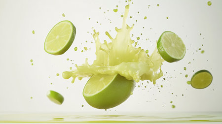 splash of juice with lime isolated on white background. 3d renderingの写真素材