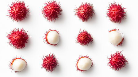 Rambutan fruit pattern on white background. Rambutan is a species of tropical fruit.の写真素材